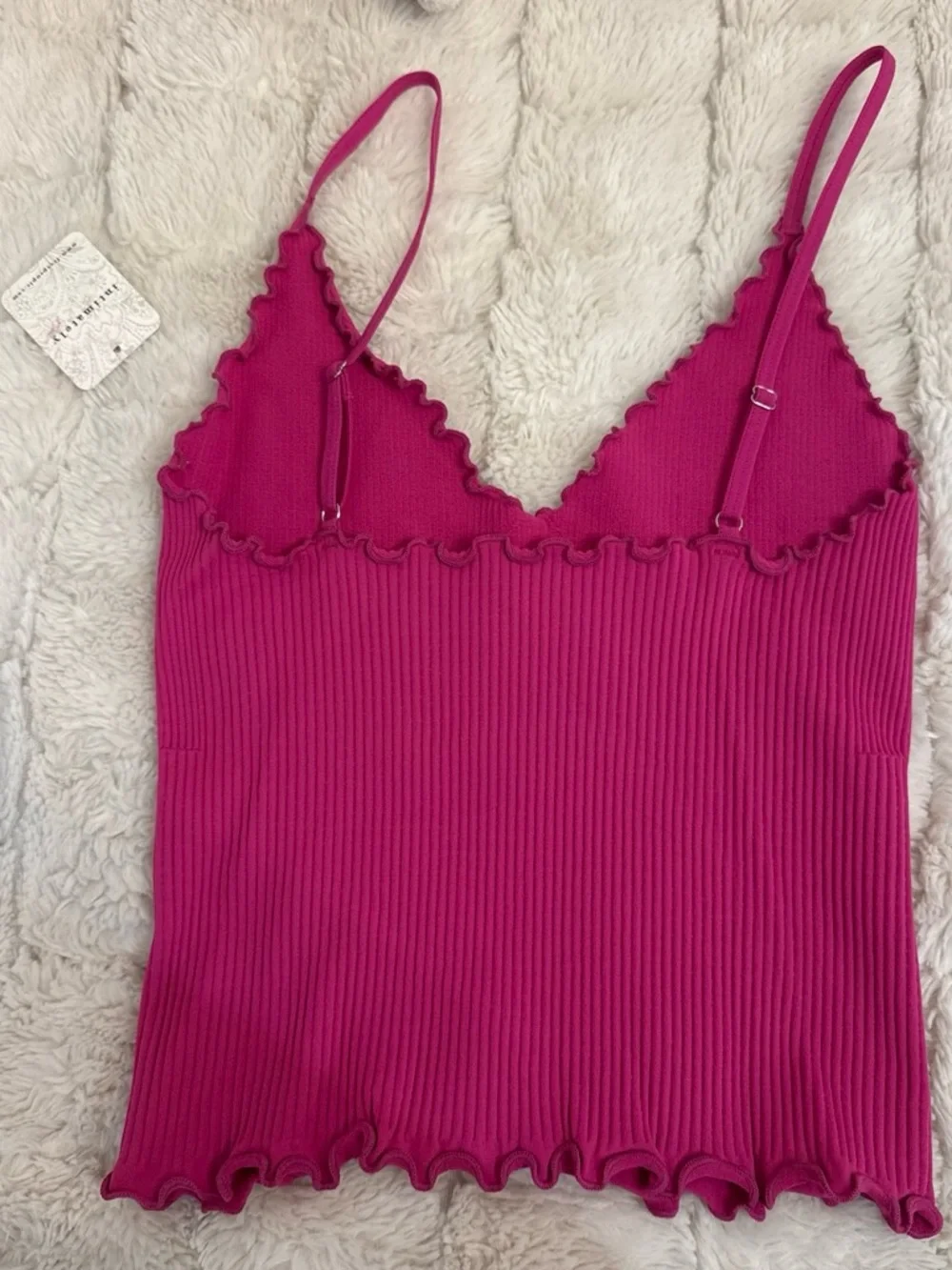 Free People Ribbed Scallop Edge Tank Top - Hot Pink